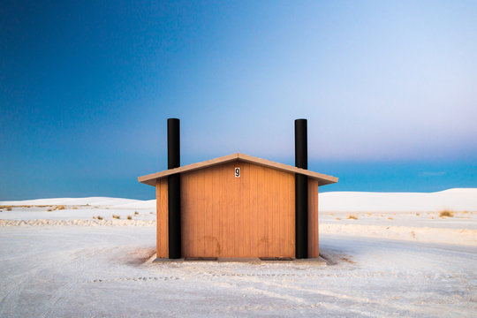 A single building against a blue sky