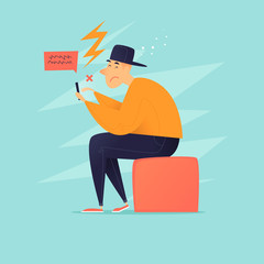 Internet bullying. Flat design vector illustration.