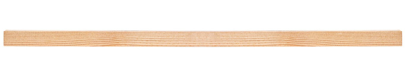 Wooden beam isolated on white background. Pine wooden bar.