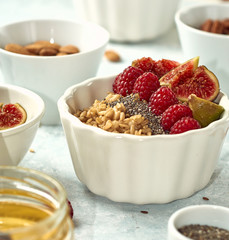 oatmeal with raspberries and figs, healthy breakfast