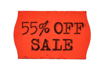 55 OFF percent Sale red price tag sticker isolated