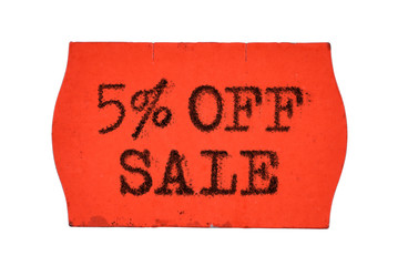 5 OFF percent Sale red price tag sticker isolated