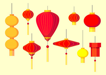 Vector Set of Chinese and chinatown festival papers lanterns.