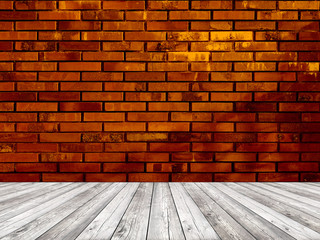 Old brown brick wall background with floor.