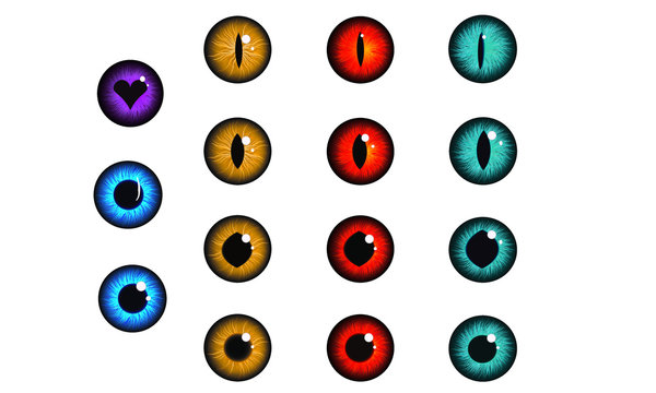 eye collection iris pupil, red, green, yellow, blue, dragon eye, cat eye, witch eye, love eye, king eye, night eye
