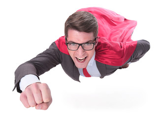 confident superhero businessman is flying to you © ASDF