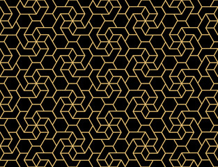 The geometric pattern with lines. Seamless vector background. Gold and black texture. Graphic modern pattern. Simple lattice graphic design