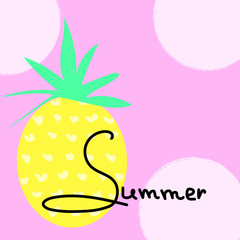 summer card with hand drawn lettering summer and pineapple.summer poster vector