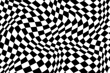 Trendy wavy background. Vector illustration of checkered pattern with optical illusion