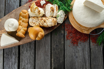 Cheese plate over wood background