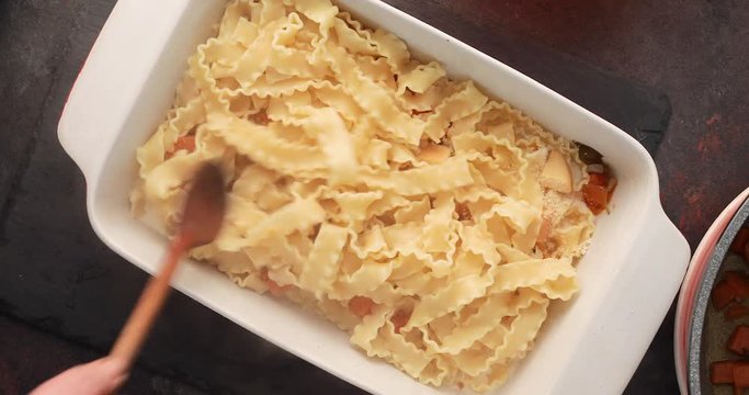 Prepare baked pasta with pumpkin and cheese