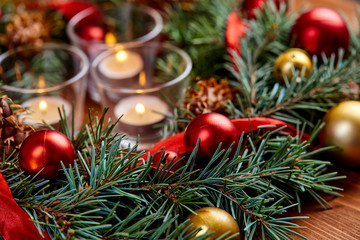 christmas wreath with red and golden balls