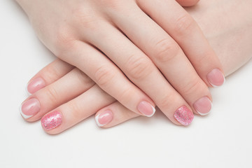 woman nails pink french art