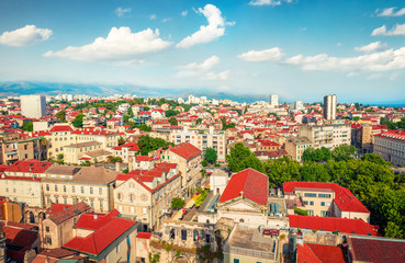 Aerial summer cityscape of Split city. Sunny morning view of Croatia, Europe. Beautiful world of...