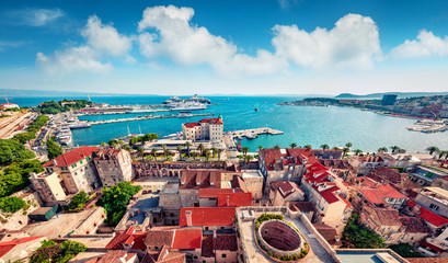 Aerial summer cityscape of Split city. Picturesque morning scene of Croatia, Europe. Beautiful...