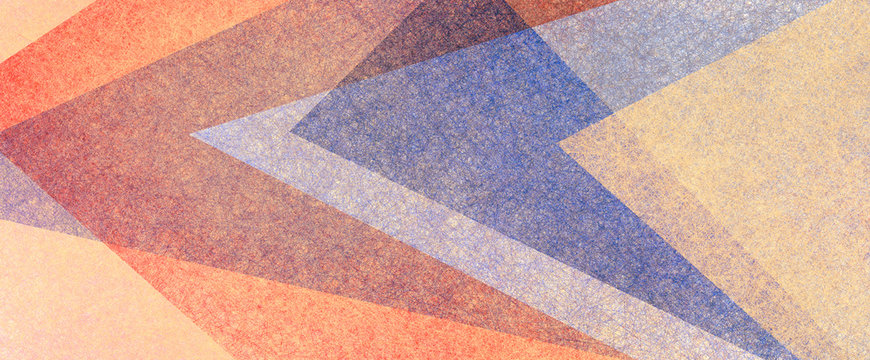 Abstract modern background in purple blue and orange colors and contemporary triangle square and block shapes layered in random geometric art pattern with fine texture