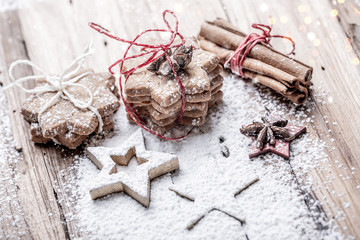 christmas cookies on wooden background