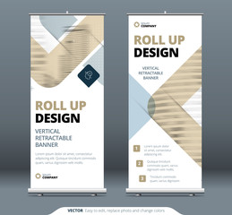 Biege Business Roll Up Banner stand. Presentation concept. Abstract modern roll up background. Vertical roll up template, retractable banner stand or flag design layout. Poster for conference, forum