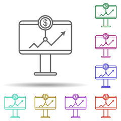 Cryptocurrencies going up multi color icon. Simple thin line, outline vector of bitcoin blockchain icons for ui and ux, website or mobile application
