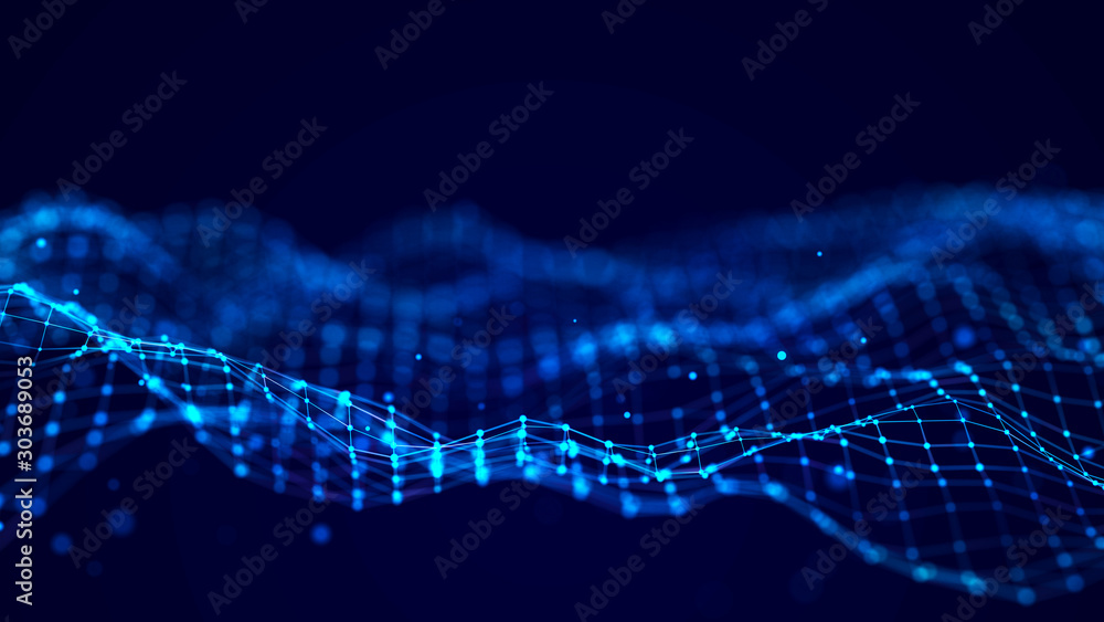 Poster Abstract technology background. Artificial intelligence. Science background. Big data visualization. 3D rendering.