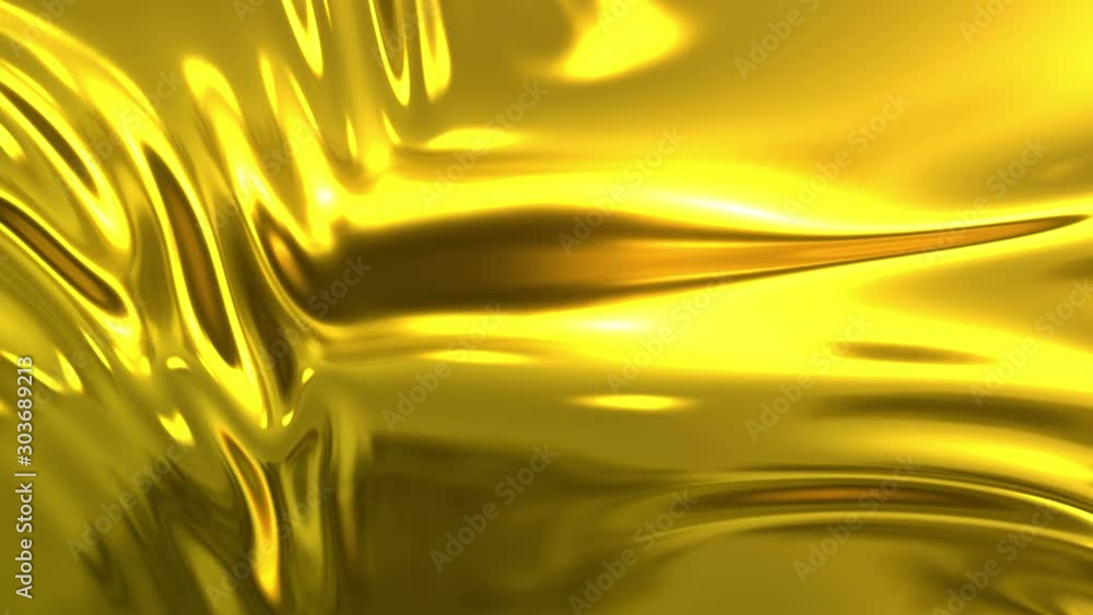 Poster gold silky fabric forms beautiful folds in the air in slow motion. 4k 3d animation of wavy surface f