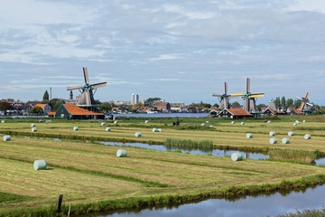 Fototapeta na wymiar Dutch windmills in Netherlands closeup footage