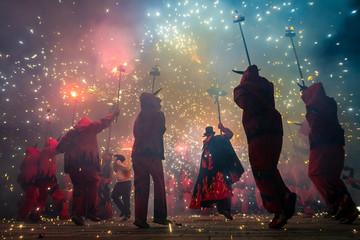 Fireworks called correfocs, a traditional performance of catalan culture