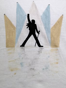 Singer silhouette  under colorful stage lights - painted on a fabric with fabric colors