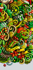 New Year hand drawn doodle banner. Cartoon detailed flyer.