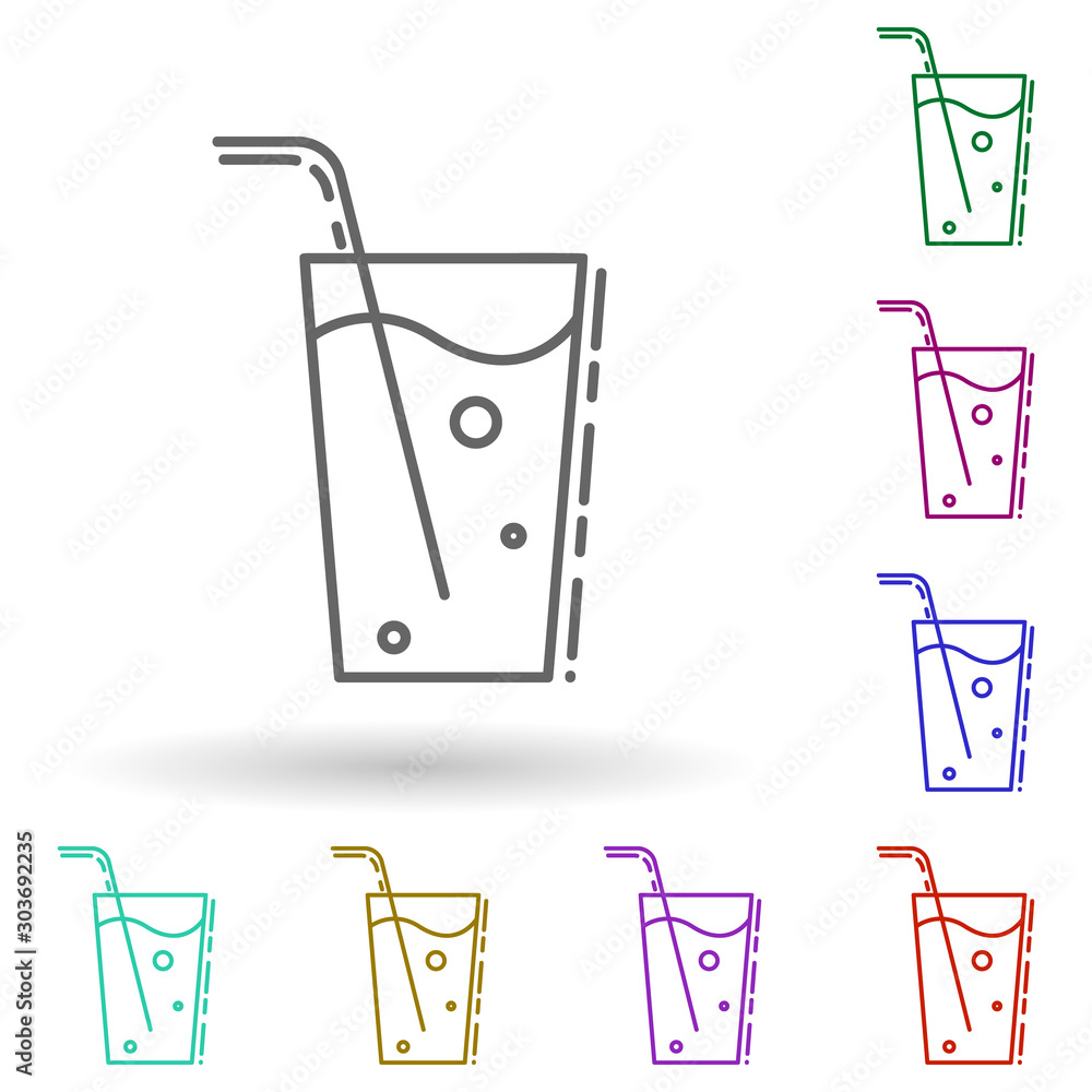 Poster glass of juice with traw dusk multi color icon. simple thin line, outline vector of drinks & beverag
