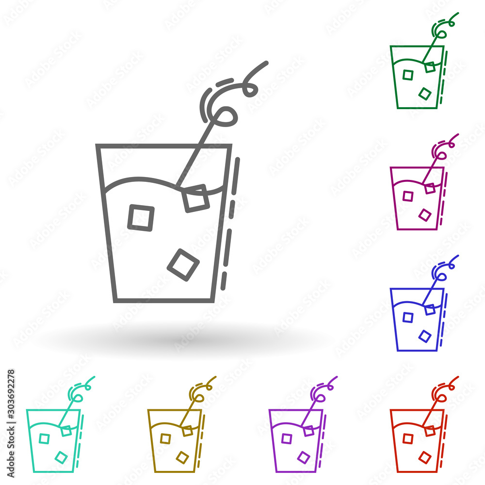 Poster cold juice with ice dusk multi color icon. simple thin line, outline vector of drinks & beverages ic