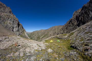 Fototapeta na wymiar high mountains landscape Kyrgyzstan afternoon