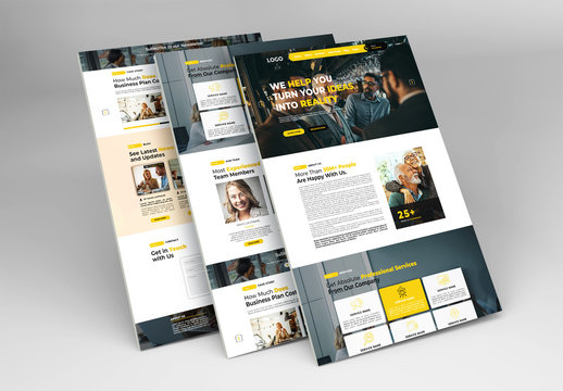 Business Website Layout with Yellow Accents