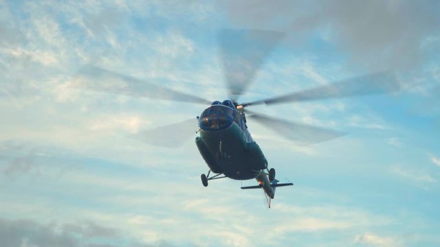 MI8 helicopter comes in to land