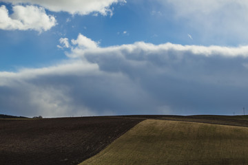 plowed field by half, early spring