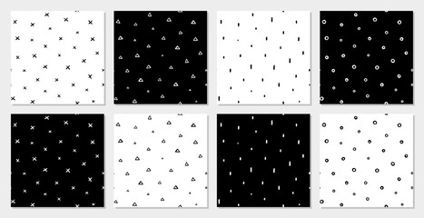 Hand drawn patterns on white and black backgrounds