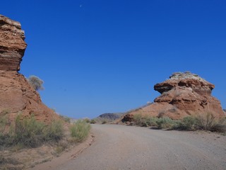 Red rock formations along rugged back roads a few miles from Zion National Park, Utah.