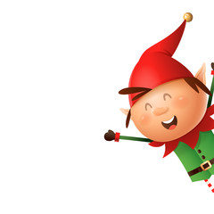 Christmas Elf peeking on right side - vector illustration isolated on transparent background
