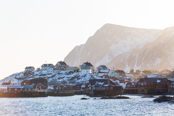 Little fishing village A on Lofoten islands in winter
