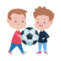 cute little boys with soccer balloon characters