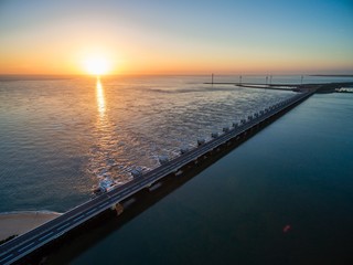 Beautiful shot of a storm surge barrier in Zeeland province of the Netherlands