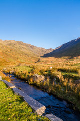 Fototapeta na wymiar Wales welsh sunny valley stream with copyspace.