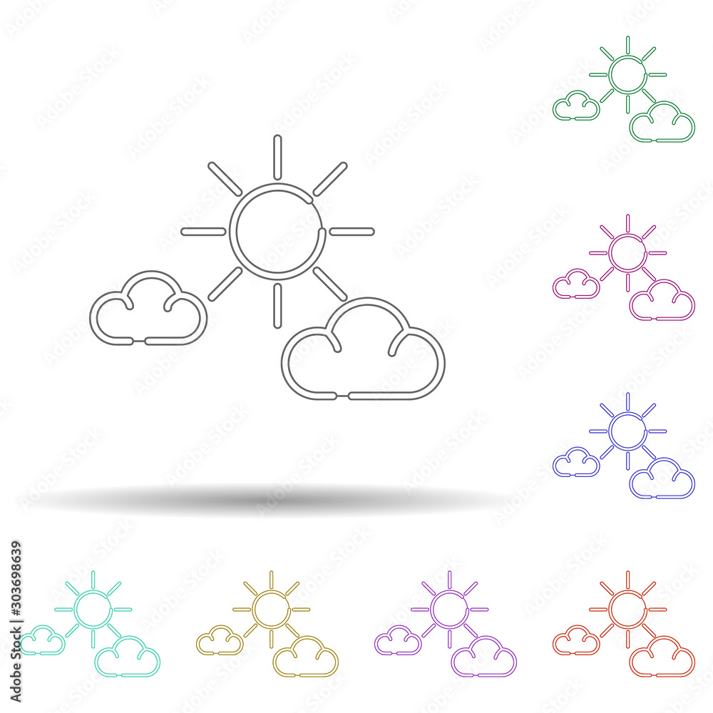 Poster cloud and sun multi color icon. simple thin line, outline vector of sustainable energy icons for ui 