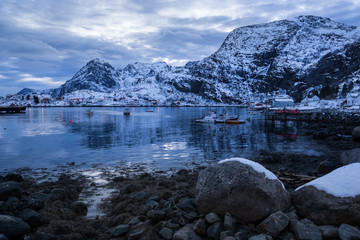 Evening mood on Lofoten islands in winter