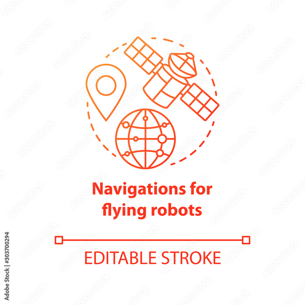 Poster navigations for flying robots red concept icon. satellites idea thin line illustration. gprs for dro