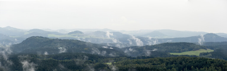 low clouds in the sandstone mountains of the czech republic