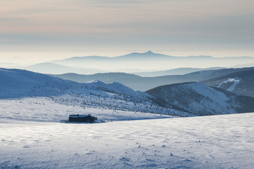 Fototapeta na wymiar View from the Snezka, highest mountain of the Czech Republic in winter