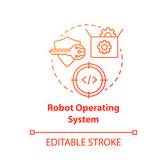 Robot operating system red concept icon. Robotics software idea thin line illustration. Information technologies and innovative programming. Vector isolated outline drawing. Editable stroke