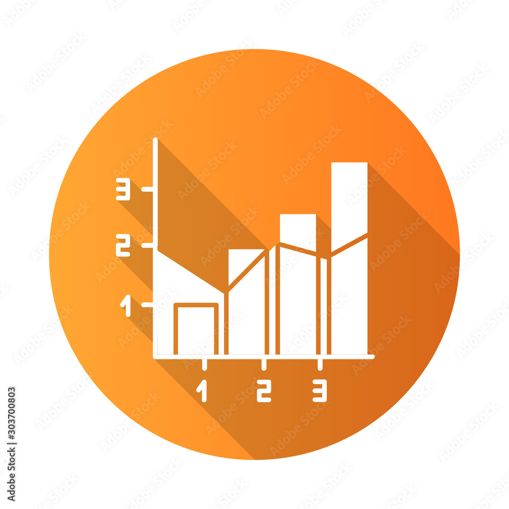 Poster mixed chart orange flat design long shadow glyph icon. vertical histogram with linear elements. info