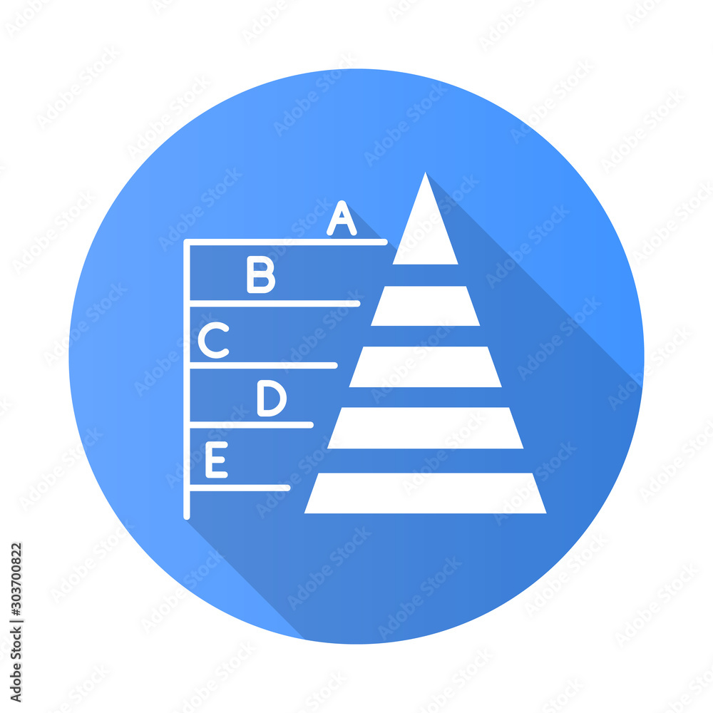 Poster pyramid graph blue flat design long shadow glyph icon. information hierarchy chart. data connection 